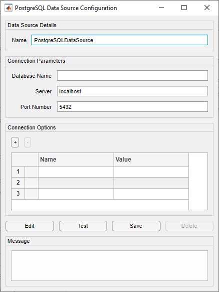 PostgreSQL Data Source Configuration dialog box